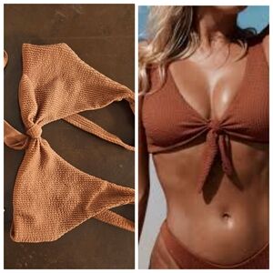 Nwot SET Monday swimwear ribbed cocoa brown s Portugal top + Palma bottom xs